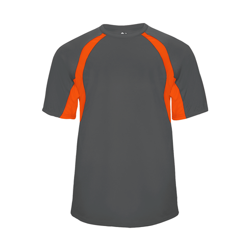 Badger Sport Hook Tee, Sizes 2XL-4XL (414400-028508), Color 'Graphite/Safety Orange'